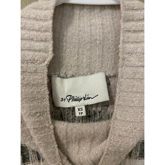 3.1 Phillip Lim Abstract Float Plaid Sweater XS Mock Neck Tie Sides Split Hem - Picture 6 of 10